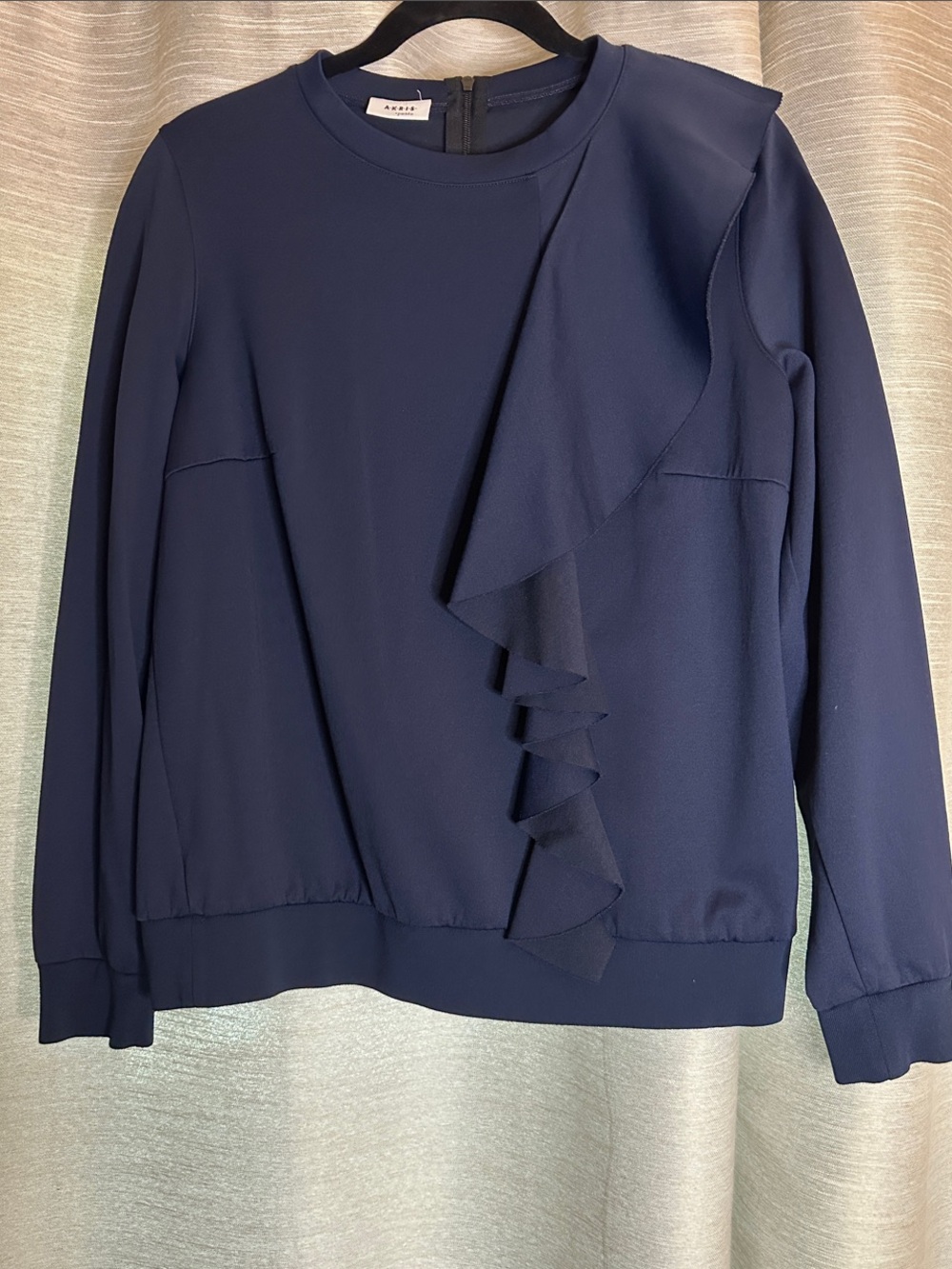 Akris Punto Navy Ruffle-Front Crew Neck Sweatshirt